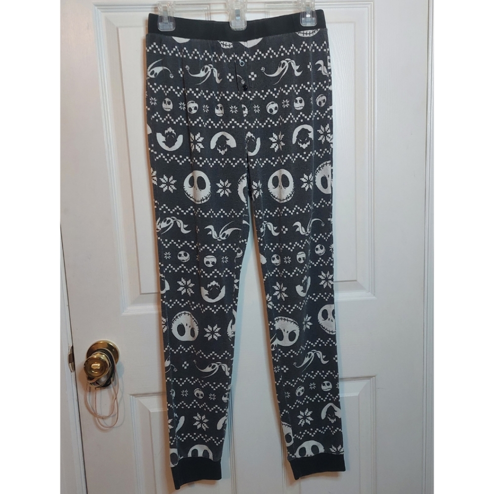 Disney Nightmare Before Christmas Grey White Waffle Knit Pajama Pants Size L